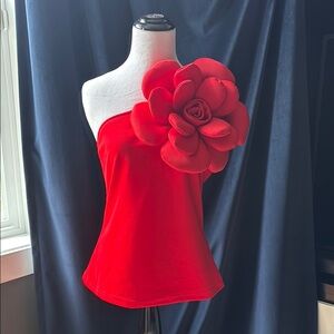 SHEIN Red Asymmetrical Embellished Blouse